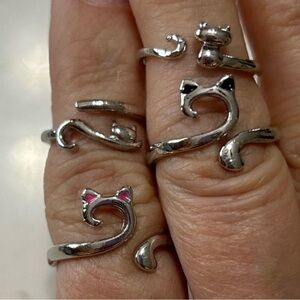 Silver Cat Ring Set